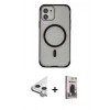 MARSİLYAN™- iPhone 11 Kılıf Eksen Klasik Koleksiyonu - Siyah Bilvis Hayalet Cam Ekran Koruyucu + Raze Metal Kamera Lens - GS