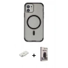 MARSİLYAN™- iPhone 11 Kılıf Eksen Klasik Koleksiyonu - Siyah Bilvis Hayalet Cam Ekran Koruyucu + Renkli Kamera Lens Koruma Cam - SI