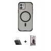 MARSİLYAN™- iPhone 11 Kılıf Eksen Klasik Koleksiyonu - Siyah Bilvis Hayalet Cam Ekran Koruyucu + Kamera Lens Koruma Cam - SF