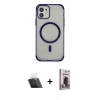 MARSİLYAN™- iPhone 11 Kılıf Eksen Klasik Koleksiyonu - Siyah Bilvis Hayalet Cam Ekran Koruyucu + Kamera Lens Koruma Cam - SF