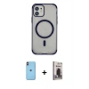 MARSİLYAN™- iPhone 11 Kılıf Eksen Klasik Koleksiyonu - Siyah Bilvis Hayalet Cam Ekran Koruyucu + Neon Fosforlu Kamera Lens - TU