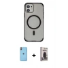 MARSİLYAN™- iPhone 11 Kılıf Eksen Klasik Koleksiyonu - Siyah Bilvis Hayalet Cam Ekran Koruyucu + Neon Fosforlu Kamera Lens - TU