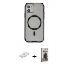 MARSİLYAN™- iPhone 11 Kılıf Eksen Klasik Koleksiyonu - Siyah Bilvis Hayalet Cam Ekran Koruyucu + Renkli Kamera Lens Koruma Cam - TU