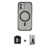 MARSİLYAN™- iPhone 11 Kılıf Eksen Klasik Koleksiyonu - Siyah Bilvis Hayalet Cam Ekran Koruyucu + PVD Metal Kamera Lens - YL
