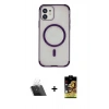MARSİLYAN™- iPhone 11 Kılıf Eksen Klasik Koleksiyonu - Siyah Buffer Cam Ekran Koruyucu + Kamera Lens Koruma Cam - SF