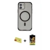 MARSİLYAN™- iPhone 11 Kılıf Eksen Klasik Koleksiyonu - Siyah Buffer Cam Ekran Koruyucu + Rainbow Kamera Lens Koruma Cam - KI