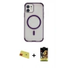 MARSİLYAN™- iPhone 11 Kılıf Eksen Klasik Koleksiyonu - Siyah Buffer Cam Ekran Koruyucu + Rainbow Kamera Lens Koruma Cam - KI