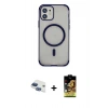 MARSİLYAN™- iPhone 11 Kılıf Eksen Klasik Koleksiyonu - Siyah Buffer Cam Ekran Koruyucu + Pers Alüminyum Kamera Lens - LT