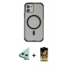 MARSİLYAN™- iPhone 11 Kılıf Eksen Klasik Koleksiyonu - Siyah Buffer Cam Ekran Koruyucu + Raze Metal Kamera Lens - MI
