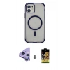 MARSİLYAN™- iPhone 11 Kılıf Eksen Klasik Koleksiyonu - Siyah Buffer Cam Ekran Koruyucu + Raze Metal Kamera Lens - MR