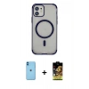 MARSİLYAN™- iPhone 11 Kılıf Eksen Klasik Koleksiyonu - Siyah Buffer Cam Ekran Koruyucu + Neon Fosforlu Kamera Lens - MI