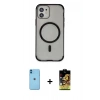 MARSİLYAN™- iPhone 11 Kılıf Eksen Klasik Koleksiyonu - Siyah Buffer Cam Ekran Koruyucu + Neon Fosforlu Kamera Lens - MI
