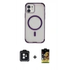 MARSİLYAN™- iPhone 11 Kılıf Eksen Klasik Koleksiyonu - Siyah Buffer Cam Ekran Koruyucu + PVD Metal Kamera Lens - SH