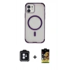 MARSİLYAN™- iPhone 11 Kılıf Eksen Klasik Koleksiyonu - Siyah Buffer Cam Ekran Koruyucu + PVD Metal Kamera Lens - MI