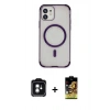MARSİLYAN™- iPhone 11 Kılıf Eksen Klasik Koleksiyonu - Siyah Buffer Cam Ekran Koruyucu + PVD Metal Kamera Lens - YL