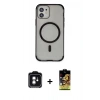 MARSİLYAN™- iPhone 11 Kılıf Eksen Klasik Koleksiyonu - Siyah Buffer Cam Ekran Koruyucu + PVD Metal Kamera Lens - YL