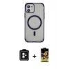 MARSİLYAN™- iPhone 11 Kılıf Eksen Klasik Koleksiyonu - Siyah Buffer Cam Ekran Koruyucu + PVD Metal Kamera Lens - YL