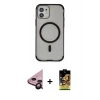 MARSİLYAN™- iPhone 11 Kılıf Eksen Klasik Koleksiyonu - Siyah Buffer Cam Ekran Koruyucu + Raze Metal Kamera Lens - SH