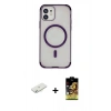 MARSİLYAN™- iPhone 11 Kılıf Eksen Klasik Koleksiyonu - Siyah Buffer Cam Ekran Koruyucu + Renkli Kamera Lens Koruma Cam - SI
