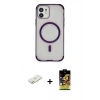 MARSİLYAN™- iPhone 11 Kılıf Eksen Klasik Koleksiyonu - Siyah Buffer Cam Ekran Koruyucu + Renkli Kamera Lens Koruma Cam - TU