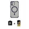 MARSİLYAN™- iPhone 11 Kılıf Eksen Klasik Koleksiyonu - Siyah Buffer Cam Ekran Koruyucu + PVD Metal Kamera Lens - TU