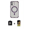 MARSİLYAN™- iPhone 11 Kılıf Eksen Klasik Koleksiyonu - Siyah Buffer Cam Ekran Koruyucu + PVD Metal Kamera Lens - TU