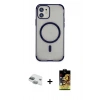 MARSİLYAN™- iPhone 11 Kılıf Eksen Klasik Koleksiyonu - Siyah Buffer Cam Ekran Koruyucu + Pers Alüminyum Kamera Lens - YL