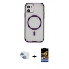 MARSİLYAN™- iPhone 11 Kılıf Eksen Klasik Koleksiyonu - Siyah Buffer Hayalet Cam Ekran Koruyucu + Gökkuşağı Pers Alüminyum Kamera Lens