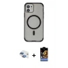 MARSİLYAN™- iPhone 11 Kılıf Eksen Klasik Koleksiyonu - Siyah Buffer Hayalet Cam Ekran Koruyucu + Gökkuşağı Pers Alüminyum Kamera Lens