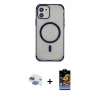 MARSİLYAN™- iPhone 11 Kılıf Eksen Klasik Koleksiyonu - Siyah Buffer Hayalet Cam Ekran Koruyucu + Gökkuşağı Pers Alüminyum Kamera Lens