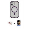 MARSİLYAN™- iPhone 11 Kılıf Eksen Klasik Koleksiyonu - Siyah Buffer Hayalet Cam Ekran Koruyucu + Kırmızı Pers Alüminyum Kamera Lens