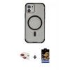 MARSİLYAN™- iPhone 11 Kılıf Eksen Klasik Koleksiyonu - Siyah Buffer Hayalet Cam Ekran Koruyucu + Kırmızı Pers Alüminyum Kamera Lens