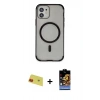 MARSİLYAN™- iPhone 11 Kılıf Eksen Klasik Koleksiyonu - Siyah Buffer Hayalet Cam Ekran Koruyucu + Rainbow Kamera Lens Koruma Cam - KI