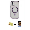 MARSİLYAN™- iPhone 11 Kılıf Eksen Klasik Koleksiyonu - Siyah Buffer Hayalet Cam Ekran Koruyucu + Rainbow Kamera Lens Koruma Cam - KI