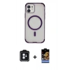 MARSİLYAN™- iPhone 11 Kılıf Eksen Klasik Koleksiyonu - Siyah Buffer Hayalet Cam Ekran Koruyucu + PVD Metal Kamera Lens - MI