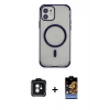 MARSİLYAN™- iPhone 11 Kılıf Eksen Klasik Koleksiyonu - Siyah Buffer Hayalet Cam Ekran Koruyucu + PVD Metal Kamera Lens - MI