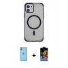 MARSİLYAN™- iPhone 11 Kılıf Eksen Klasik Koleksiyonu - Siyah Buffer Hayalet Cam Ekran Koruyucu + Neon Fosforlu Kamera Lens - YL