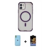 MARSİLYAN™- iPhone 11 Kılıf Eksen Klasik Koleksiyonu - Siyah Buffer Hayalet Cam Ekran Koruyucu + Neon Fosforlu Kamera Lens - YL