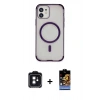 MARSİLYAN™- iPhone 11 Kılıf Eksen Klasik Koleksiyonu - Siyah Buffer Hayalet Cam Ekran Koruyucu + PVD Metal Kamera Lens - SH