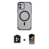 MARSİLYAN™- iPhone 11 Kılıf Eksen Klasik Koleksiyonu - Siyah Buffer Hayalet Cam Ekran Koruyucu + PVD Metal Kamera Lens - SH