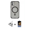 MARSİLYAN™- iPhone 11 Kılıf Eksen Klasik Koleksiyonu - Siyah Buffer Hayalet Cam Ekran Koruyucu + Raze Metal Kamera Lens - GS