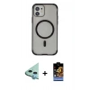 MARSİLYAN™- iPhone 11 Kılıf Eksen Klasik Koleksiyonu - Siyah Buffer Hayalet Cam Ekran Koruyucu + Raze Metal Kamera Lens - MI