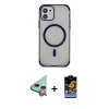 MARSİLYAN™- iPhone 11 Kılıf Eksen Klasik Koleksiyonu - Siyah Buffer Hayalet Cam Ekran Koruyucu + Raze Metal Kamera Lens - KI