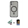 MARSİLYAN™- iPhone 11 Kılıf Eksen Klasik Koleksiyonu - Siyah Buffer Hayalet Cam Ekran Koruyucu + Raze Metal Kamera Lens - KI