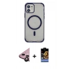 MARSİLYAN™- iPhone 11 Kılıf Eksen Klasik Koleksiyonu - Siyah Buffer Hayalet Cam Ekran Koruyucu + Raze Metal Kamera Lens - SH