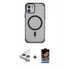 MARSİLYAN™- iPhone 11 Kılıf Eksen Klasik Koleksiyonu - Siyah Buffer Hayalet Cam Ekran Koruyucu + Raze Metal Kamera Lens - GS