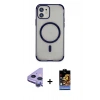 MARSİLYAN™- iPhone 11 Kılıf Eksen Klasik Koleksiyonu - Siyah Buffer Hayalet Cam Ekran Koruyucu + Raze Metal Kamera Lens - MR