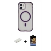 MARSİLYAN™- iPhone 11 Kılıf Eksen Klasik Koleksiyonu - Siyah Buffer Hayalet Cam Ekran Koruyucu + Renkli Kamera Lens Koruma Cam - YL