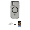 MARSİLYAN™- iPhone 11 Kılıf Eksen Klasik Koleksiyonu - Siyah Buffer Hayalet Cam Ekran Koruyucu + Renkli Kamera Lens Koruma Cam - SI