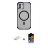 MARSİLYAN™- iPhone 11 Kılıf Eksen Klasik Koleksiyonu - Siyah Buffer Hayalet Cam Ekran Koruyucu + Renkli Kamera Lens Koruma Cam - SI